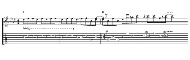 Leaving these major second interval notes to ring together is both a trademark of Gibbons' style and reminiscent of the first generation of bluesmen like John Lee Hooker